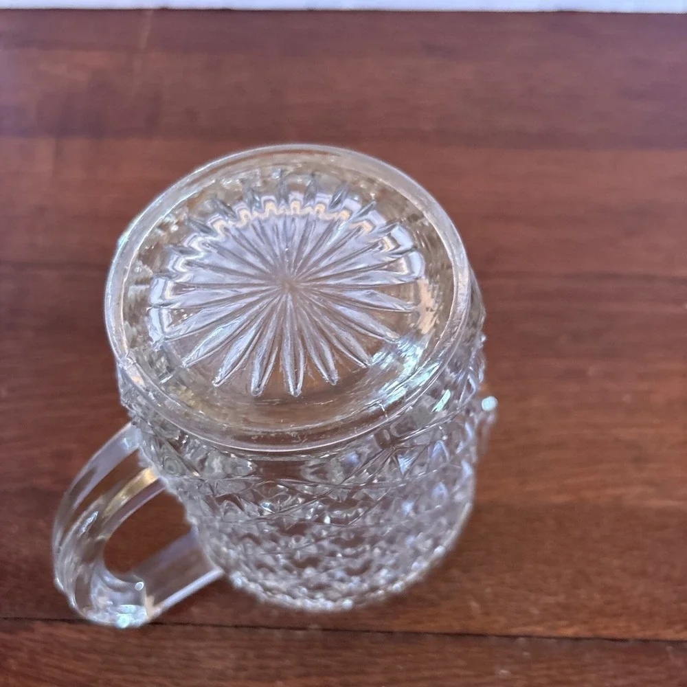Vintage Pressed Glass Pitcher Diamond Point Sawtooth Pattern Scalloped Rim 5.5in